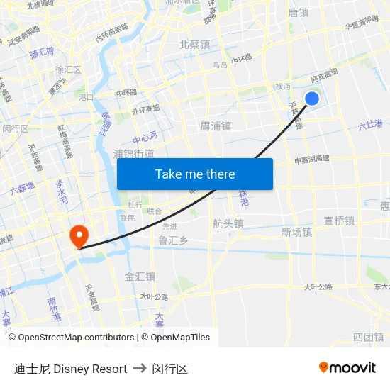 迪士尼 Disney Resort to 闵行区 map