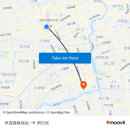 申昆路枢纽站 to 闵行区 map