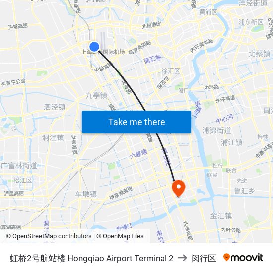 虹桥2号航站楼 Hongqiao Airport Terminal 2 to 闵行区 map