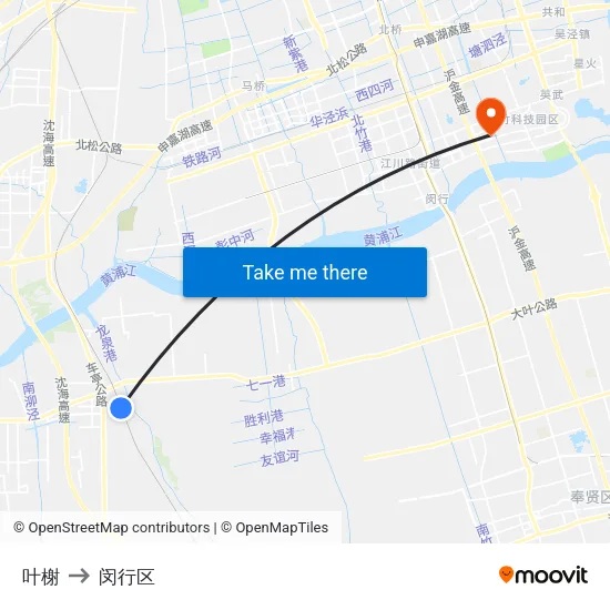 叶榭 to 闵行区 map