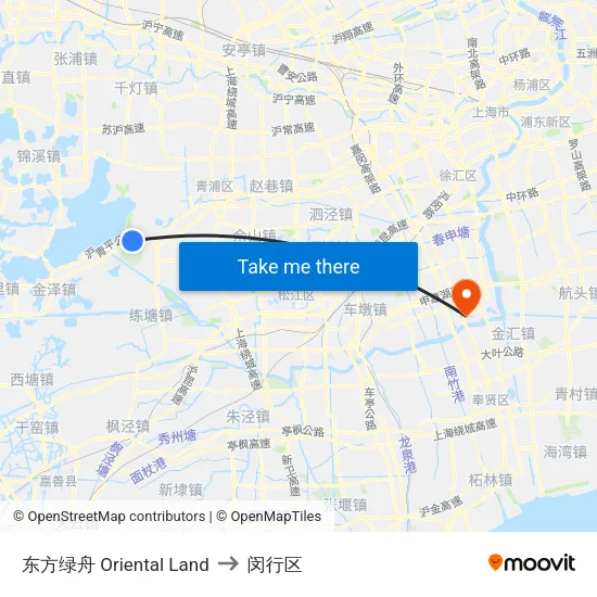 东方绿舟 Oriental Land to 闵行区 map