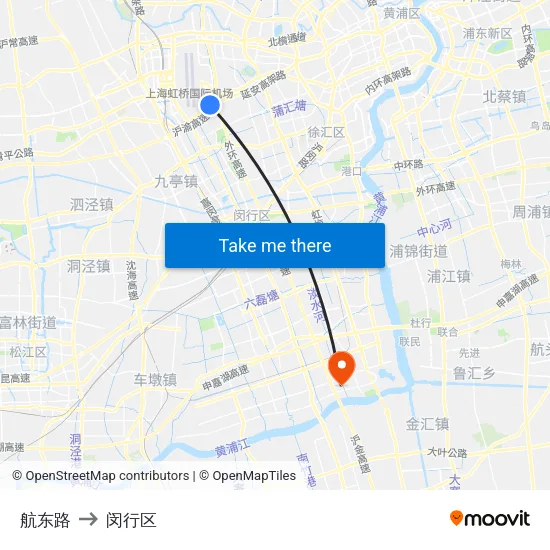 航东路 to 闵行区 map