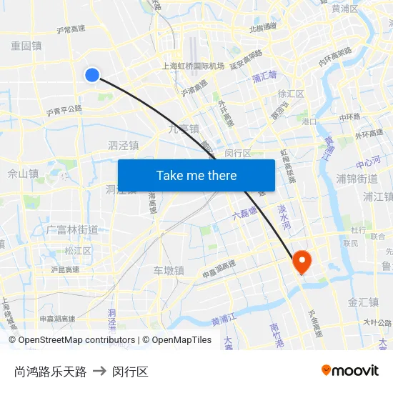 尚鸿路乐天路 to 闵行区 map