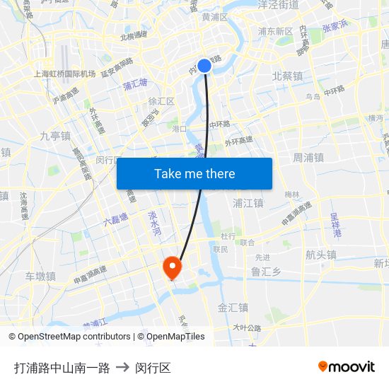 打浦路中山南一路 to 闵行区 map