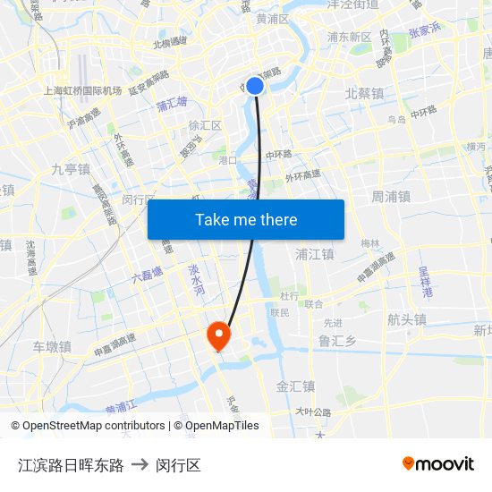 江滨路日晖东路 to 闵行区 map