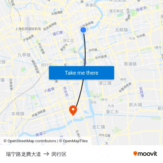 瑞宁路龙腾大道 to 闵行区 map