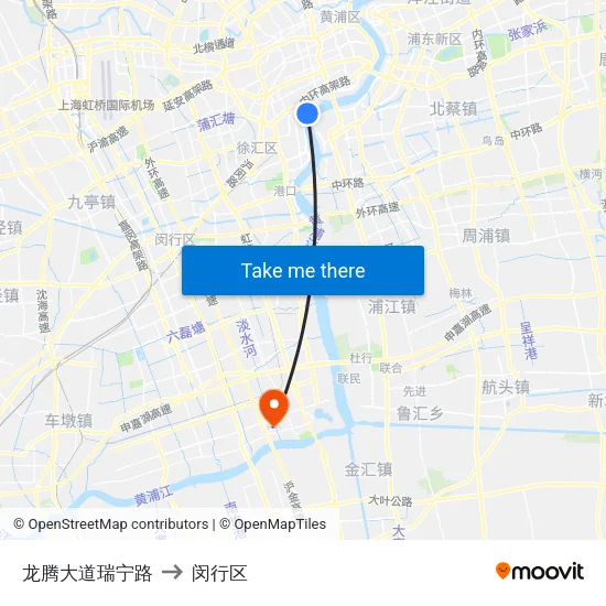龙腾大道瑞宁路 to 闵行区 map
