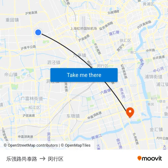 乐强路尚泰路 to 闵行区 map