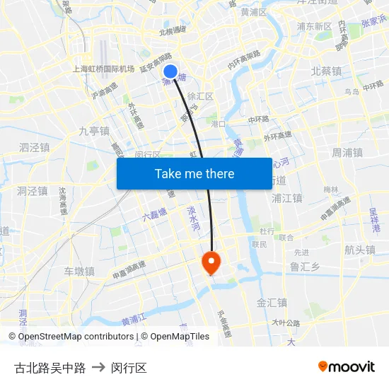 古北路吴中路 to 闵行区 map