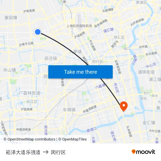 崧泽大道乐强道 to 闵行区 map