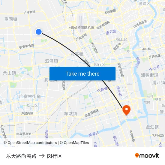 乐天路尚鸿路 to 闵行区 map
