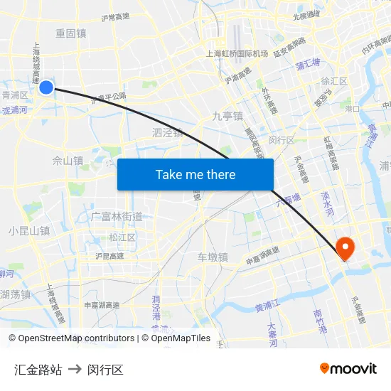 汇金路站 to 闵行区 map