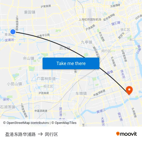 盈港东路华浦路 to 闵行区 map