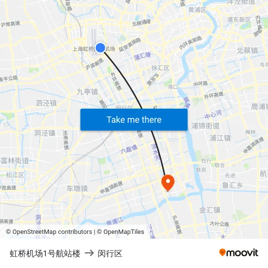 虹桥机场1号航站楼 to 闵行区 map