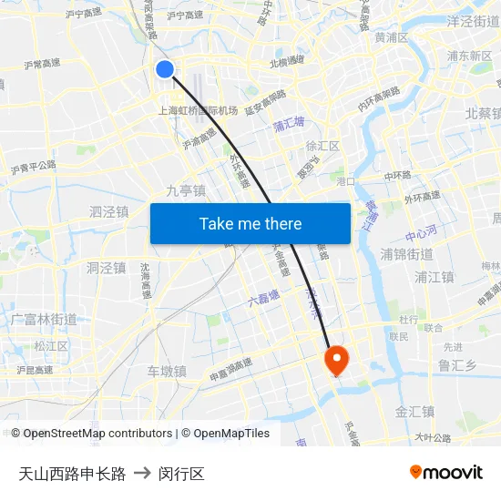 天山西路申长路 to 闵行区 map