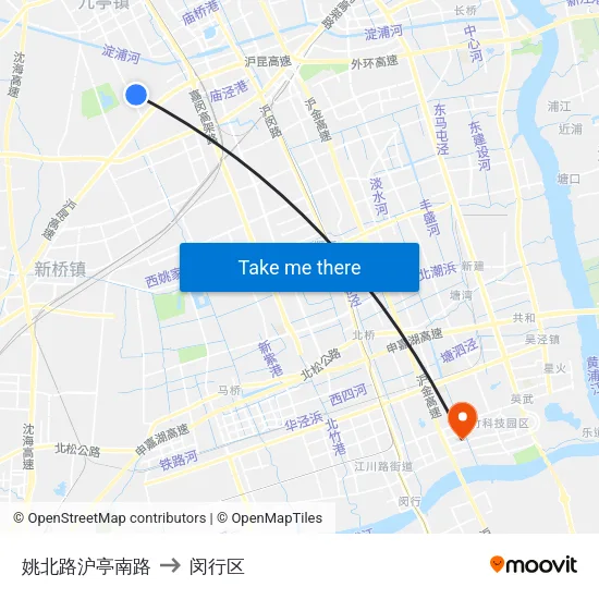 姚北路沪亭南路 to 闵行区 map