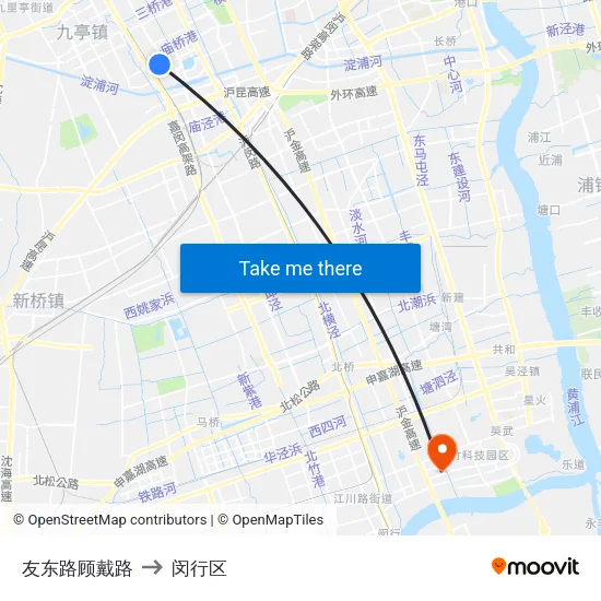 友东路顾戴路 to 闵行区 map