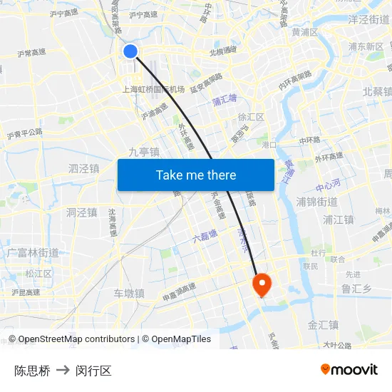 陈思桥 to 闵行区 map