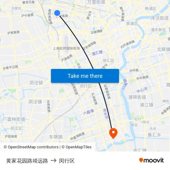 黄家花园路靖远路 to 闵行区 map