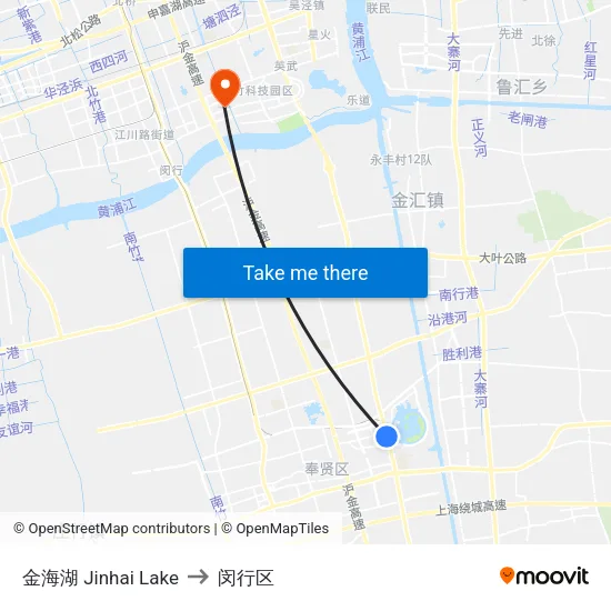 金海湖 Jinhai Lake to 闵行区 map