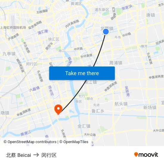 北蔡 Beicai to 闵行区 map