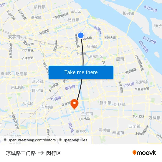 凉城路三门路 to 闵行区 map