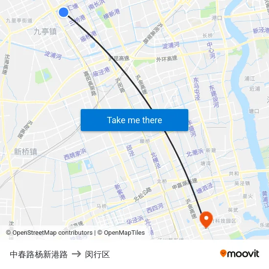 中春路杨新港路 to 闵行区 map