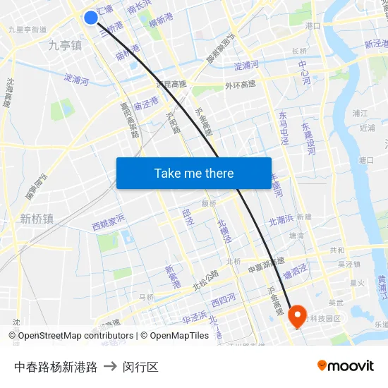 中春路杨新港路 to 闵行区 map