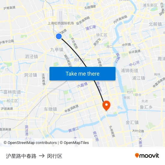 沪星路中春路 to 闵行区 map
