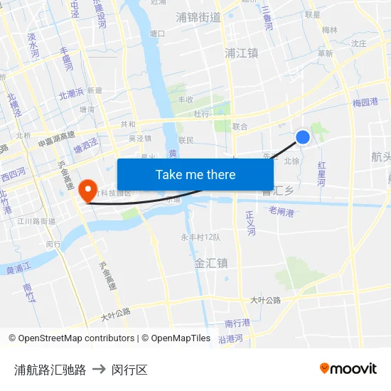 浦航路汇驰路 to 闵行区 map
