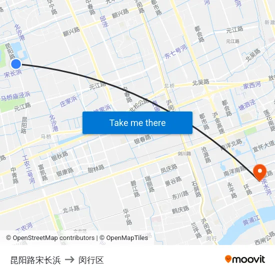 昆阳路宋长浜 to 闵行区 map