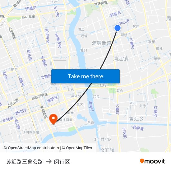 苏近路三鲁公路 to 闵行区 map