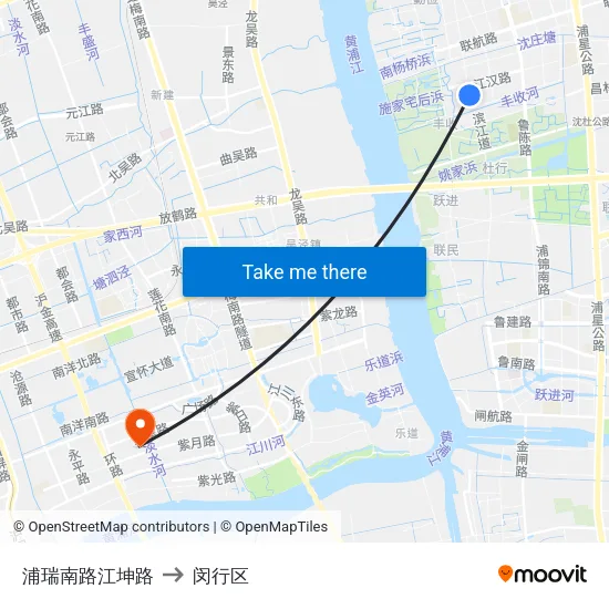 浦瑞南路江坤路 to 闵行区 map