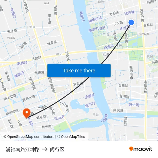 浦驰南路江坤路 to 闵行区 map