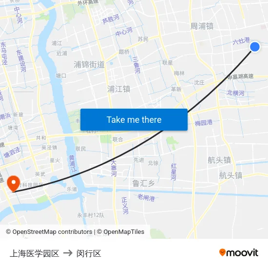 上海医学园区 to 闵行区 map