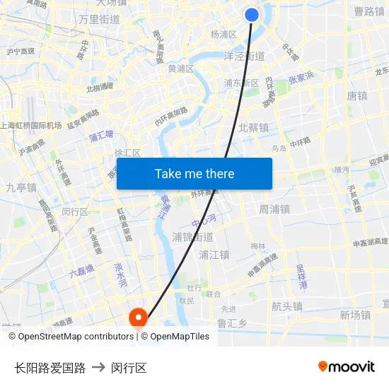 长阳路爱国路 to 闵行区 map