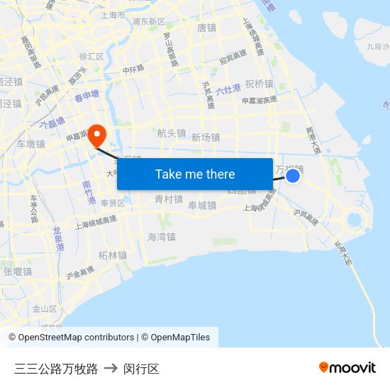 三三公路万牧路 to 闵行区 map