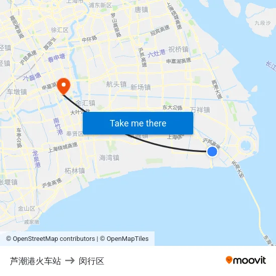 芦潮港火车站 to 闵行区 map