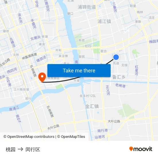 桃园 to 闵行区 map
