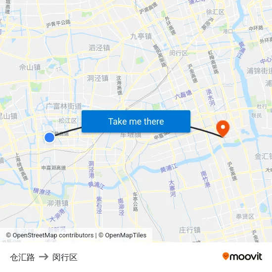 仓汇路 to 闵行区 map