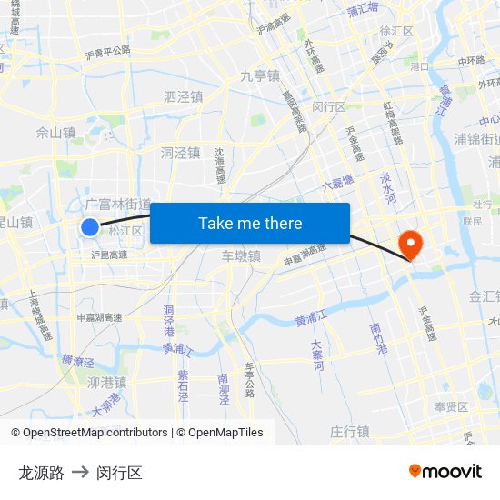龙源路 to 闵行区 map
