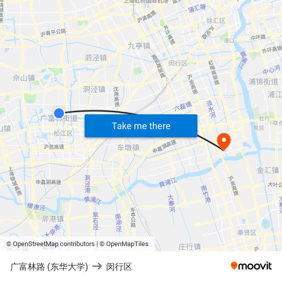 广富林路 (东华大学) to 闵行区 map