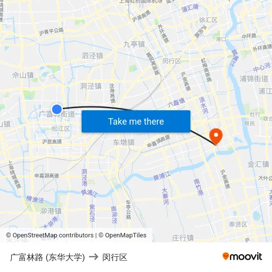 广富林路 (东华大学) to 闵行区 map