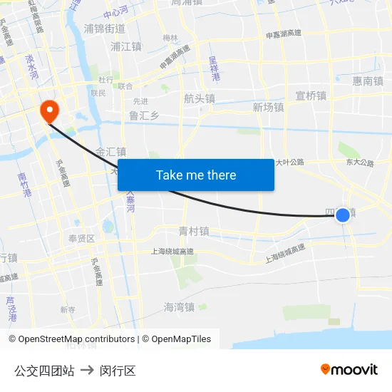 公交四团站 to 闵行区 map