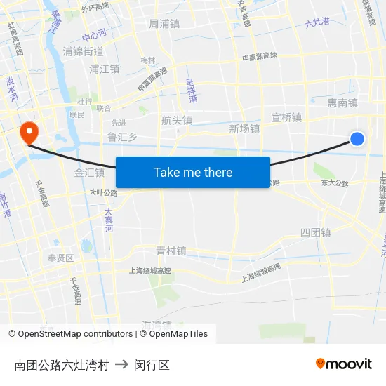 南团公路六灶湾村 to 闵行区 map