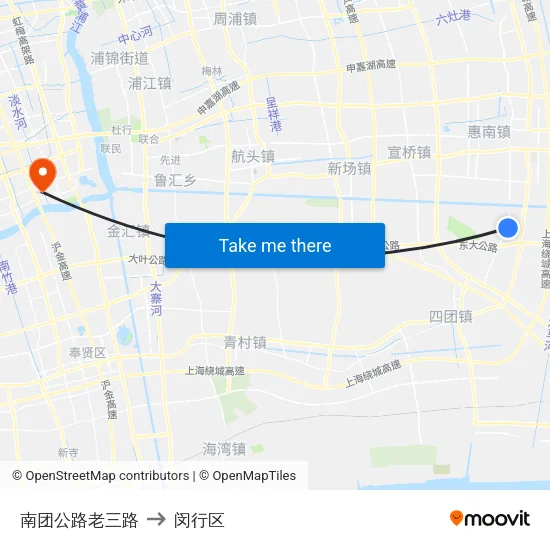 南团公路老三路 to 闵行区 map