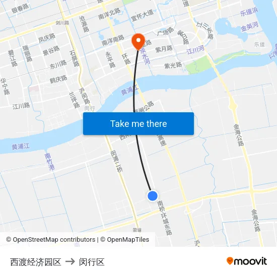 西渡经济园区 to 闵行区 map