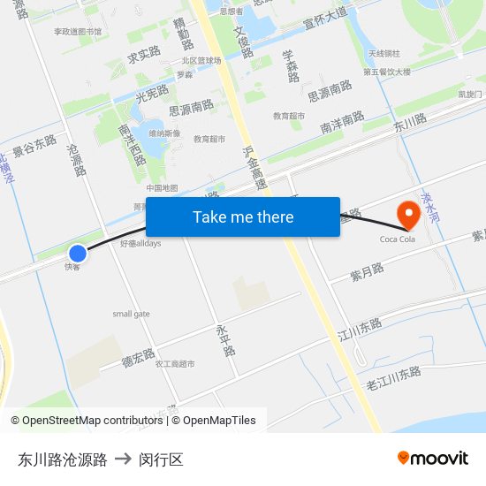 东川路沧源路 to 闵行区 map