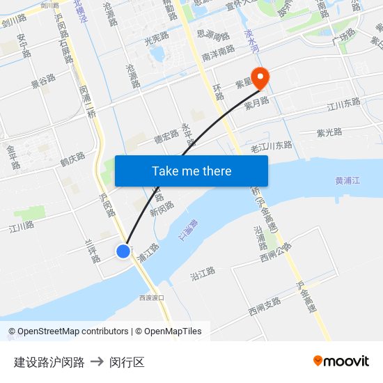 建设路沪闵路 to 闵行区 map