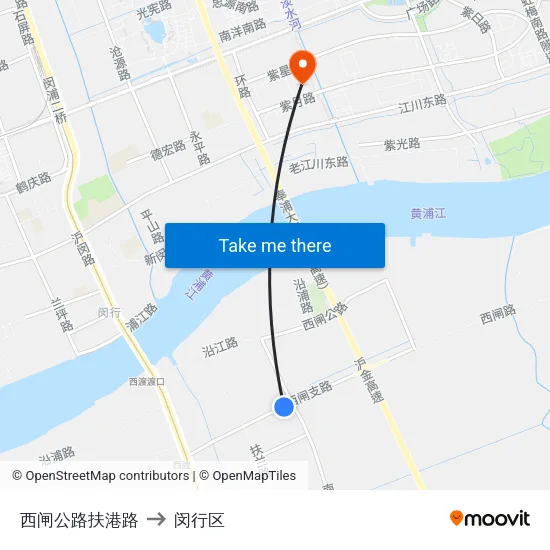 西闸公路扶港路 to 闵行区 map